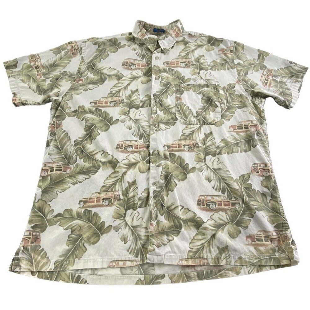 PENDLETON Men Woodie Wagon Short Sleeve Shirt Button Front Sz L Beige 79-40